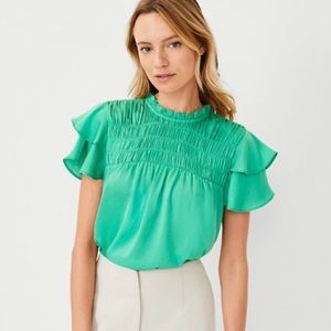 NWT Ann Taylor Smocked Yoke Blouse
